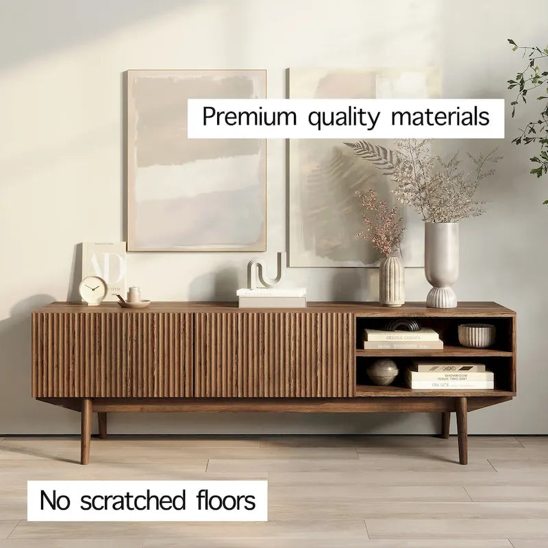 Meuble TV Mid-Century – Pieds en bois massif, Rangement à ouverture par pression, 3 Tailles