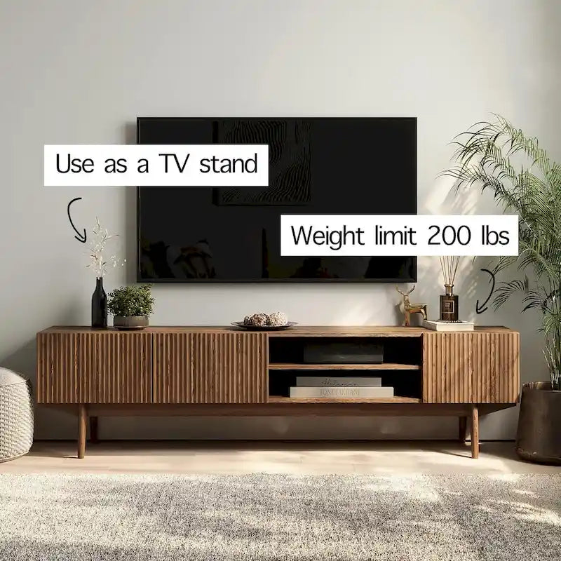 Meuble TV Mid-Century – Pieds en bois massif, Rangement à ouverture par pression, 3 Tailles
