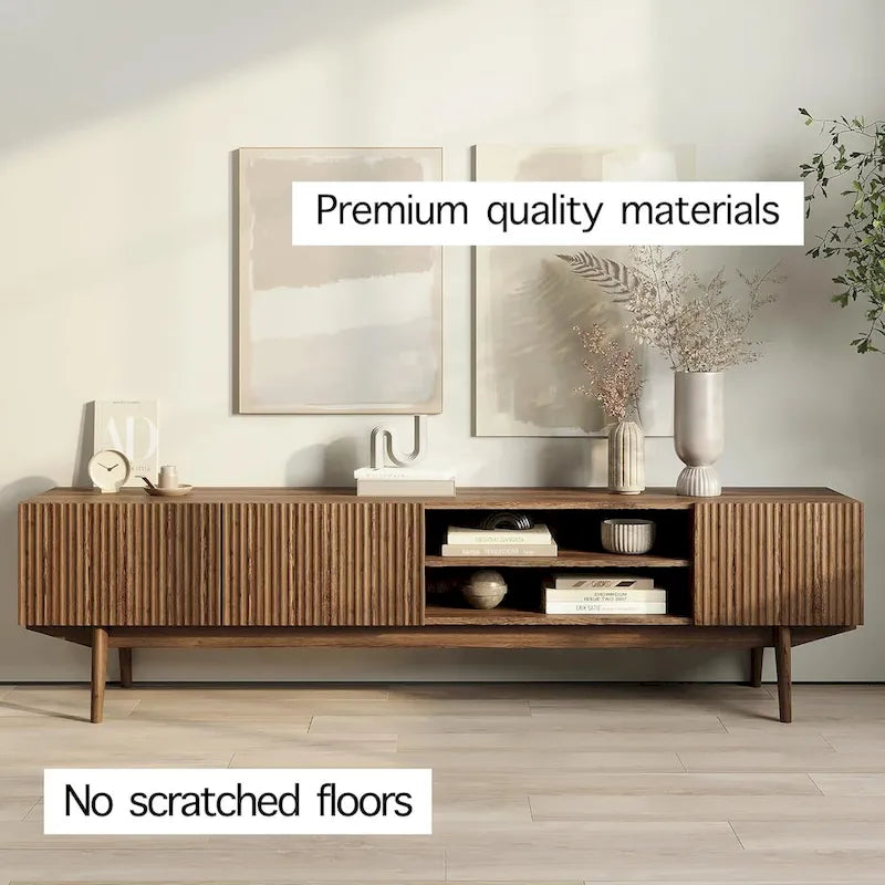 Meuble TV Mid-Century – Pieds en bois massif, Rangement à ouverture par pression, 3 Tailles