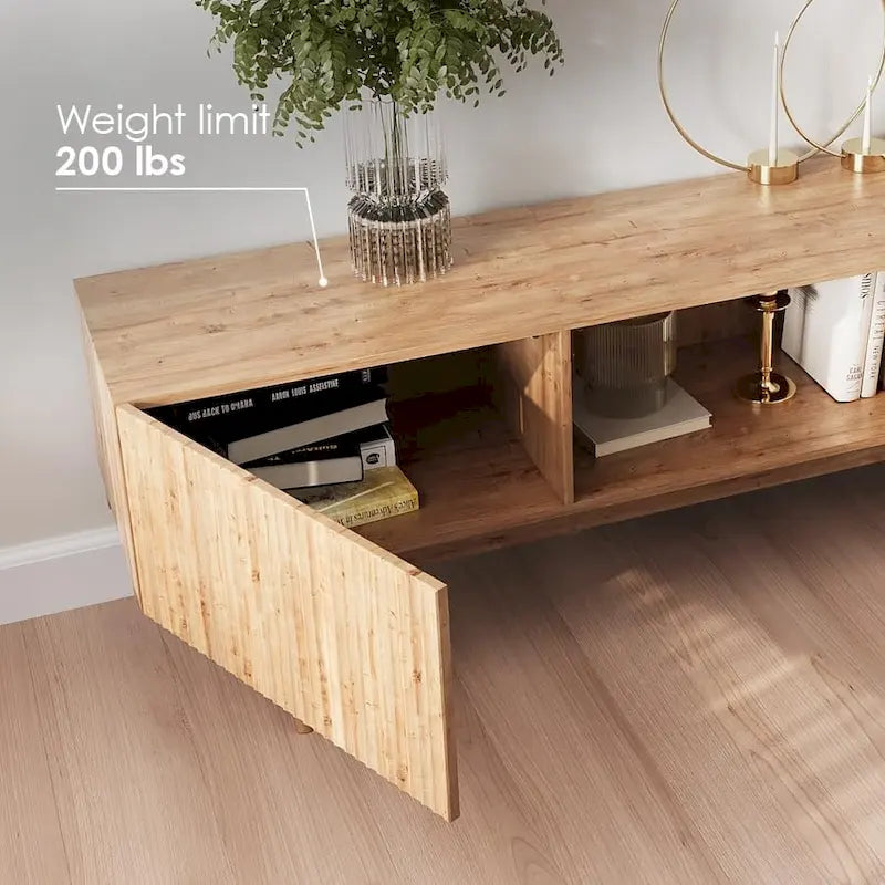 Meuble TV Mid-Century – Pieds en bois massif, Rangement à ouverture par pression, 3 Tailles
