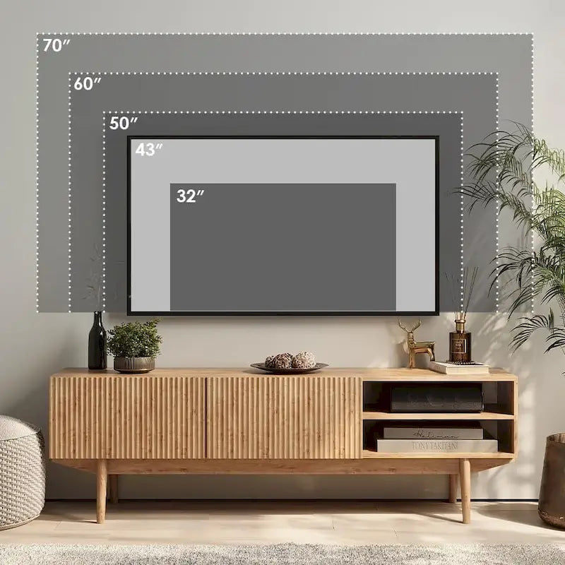Meuble TV Mid-Century – Pieds en bois massif, Rangement à ouverture par pression, 3 Tailles