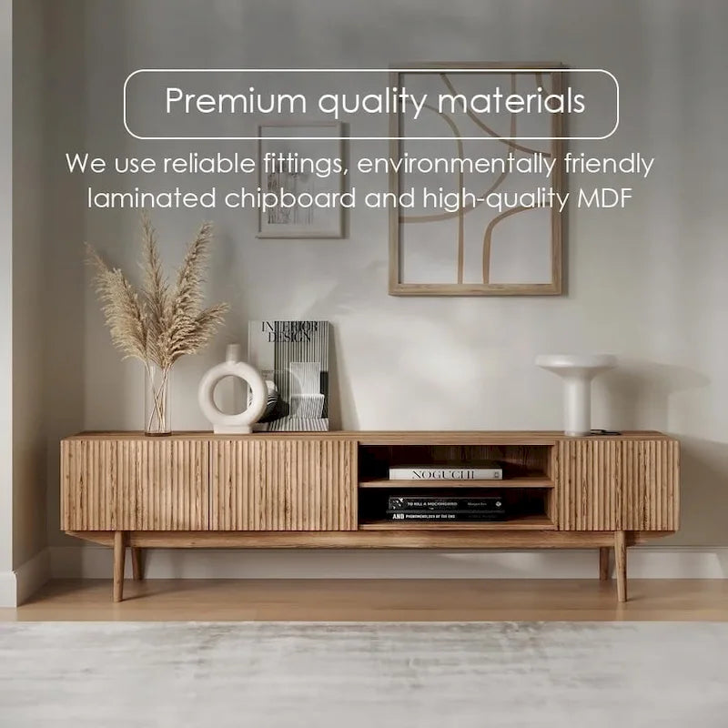 Meuble TV Mid-Century – Pieds en bois massif, Rangement à ouverture par pression, 3 Tailles