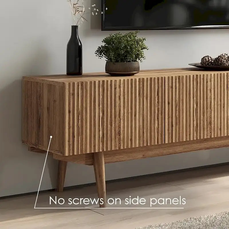 Meuble TV Mid-Century – Pieds en bois massif, Rangement à ouverture par pression, 3 Tailles