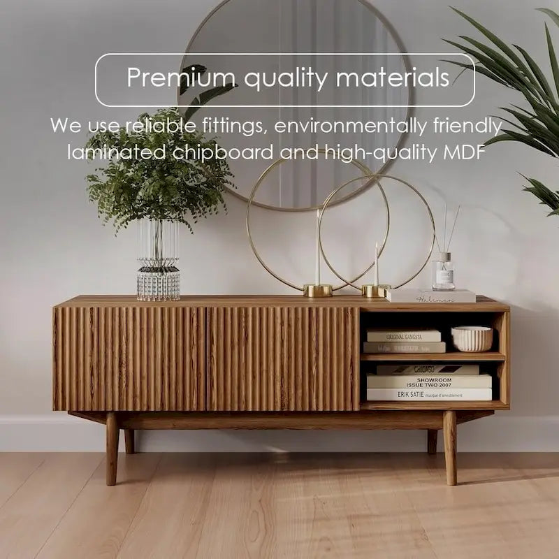 Meuble TV Mid-Century – Pieds en bois massif, Rangement à ouverture par pression, 3 Tailles