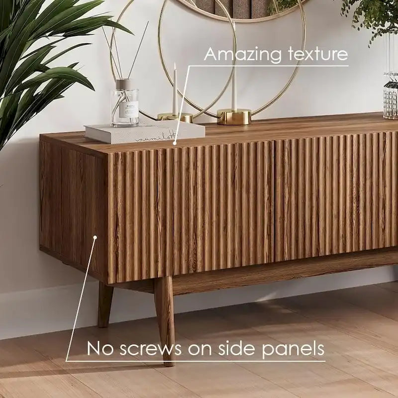 Meuble TV Mid-Century – Pieds en bois massif, Rangement à ouverture par pression, 3 Tailles