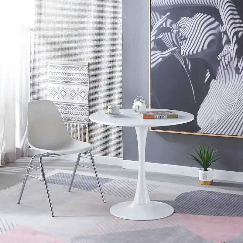 Table de salle à manger tulipe ronde de style Mid-Century – Plateau de 80 cm avec piètement en métal