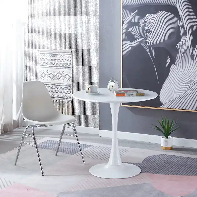 Table de salle à manger tulipe ronde de style Mid-Century – Plateau de 80 cm avec piètement en métal