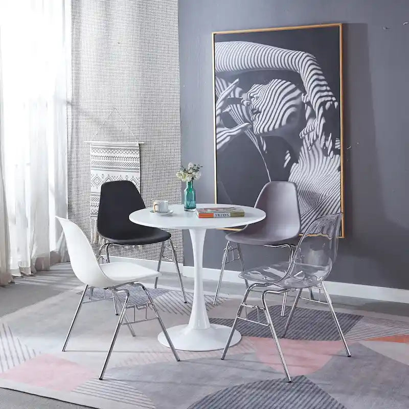Table de salle à manger tulipe ronde de style Mid-Century – Plateau de 80 cm avec piètement en métal