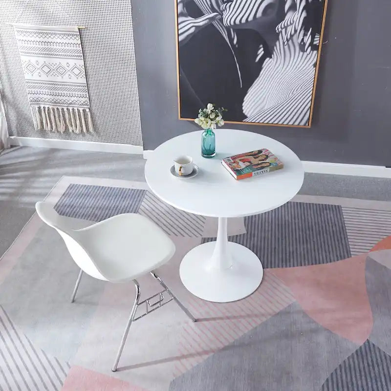 Table de salle à manger tulipe ronde de style Mid-Century – Plateau de 80 cm avec piètement en métal