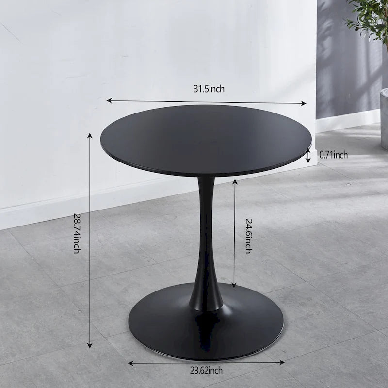 Table de salle à manger tulipe ronde de style Mid-Century – Plateau de 80 cm avec piètement en métal