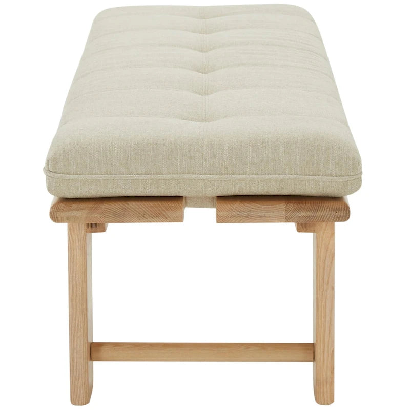 Banc capitonné rustique moderne – Assise en lin de 61" avec base en bois de frêne