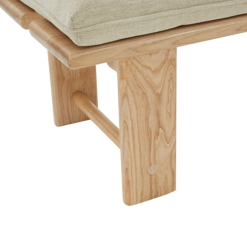 Banc capitonné rustique moderne – Assise en lin de 61" avec base en bois de frêne