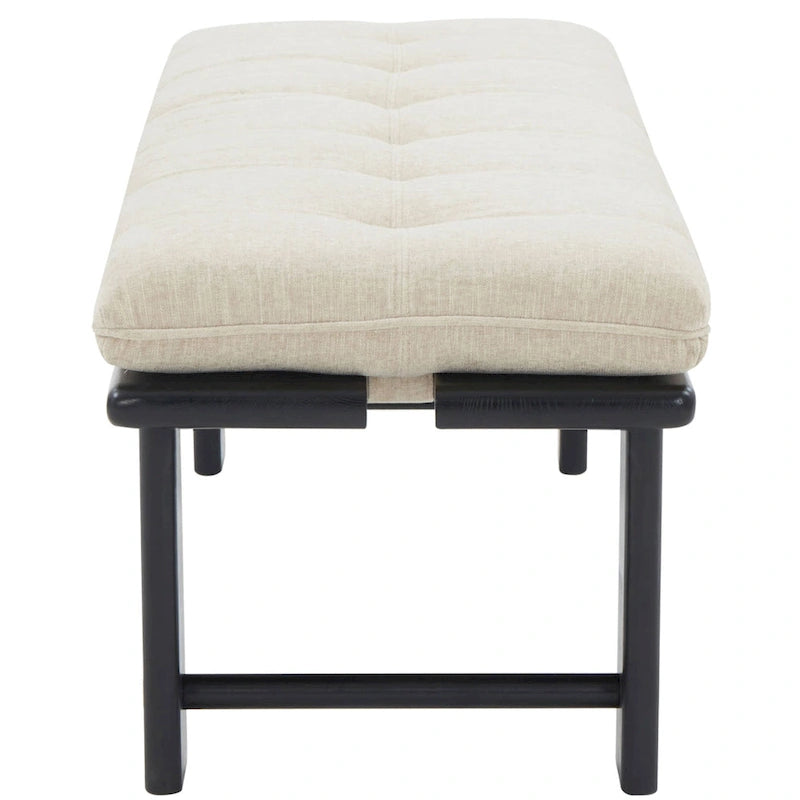 Banc capitonné rustique moderne – Assise en lin de 61" avec base en bois de frêne