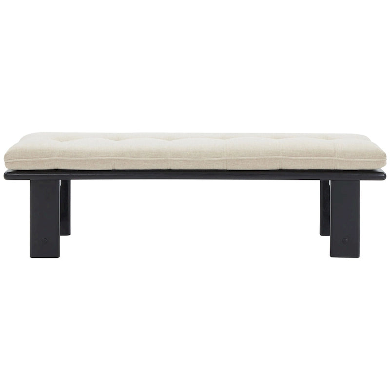 Banc capitonné rustique moderne – Assise en lin de 61" avec base en bois de frêne