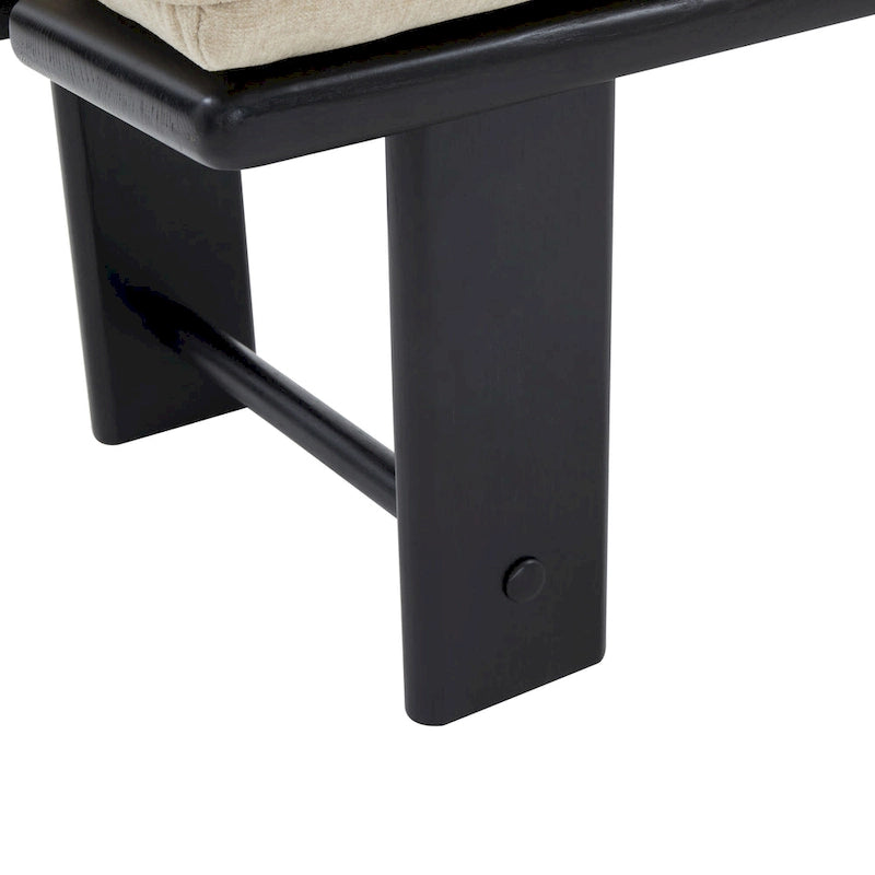 Banc capitonné rustique moderne – Assise en lin de 61" avec base en bois de frêne