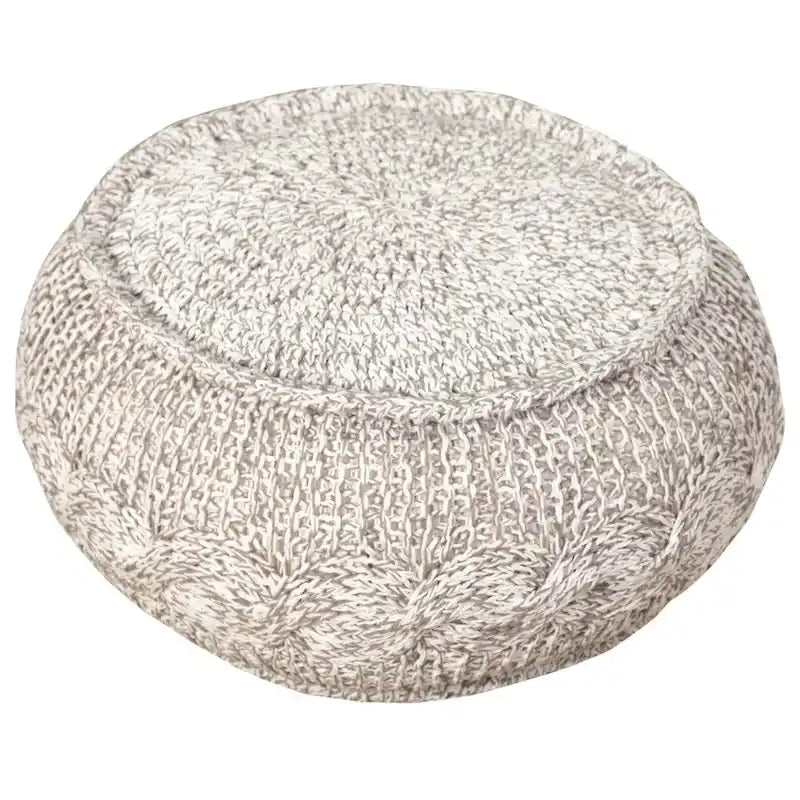 Repose-pieds pouf en tricot torsadé bohème noué à la main – 100 % coton avec rembourrage en billes de polystyrène