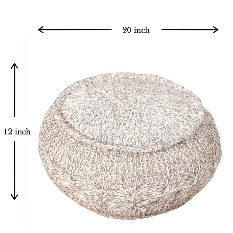 Repose-pieds pouf en tricot torsadé bohème noué à la main – 100 % coton avec rembourrage en billes de polystyrène