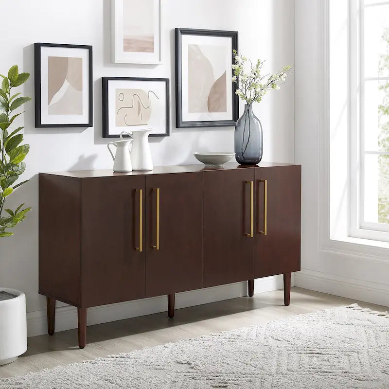 Buffet Mid-Century Modern – 157 cm, Pieds effilés et Quincaillerie en or brossé