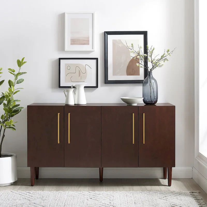 Buffet Mid-Century Modern – 157 cm, Pieds effilés et Quincaillerie en or brossé