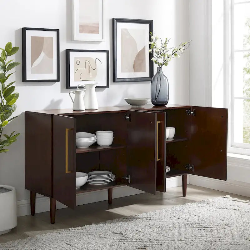 Buffet Mid-Century Modern – 157 cm, Pieds effilés et Quincaillerie en or brossé