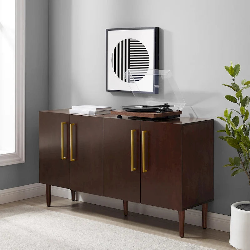 Buffet Mid-Century Modern – 157 cm, Pieds effilés et Quincaillerie en or brossé