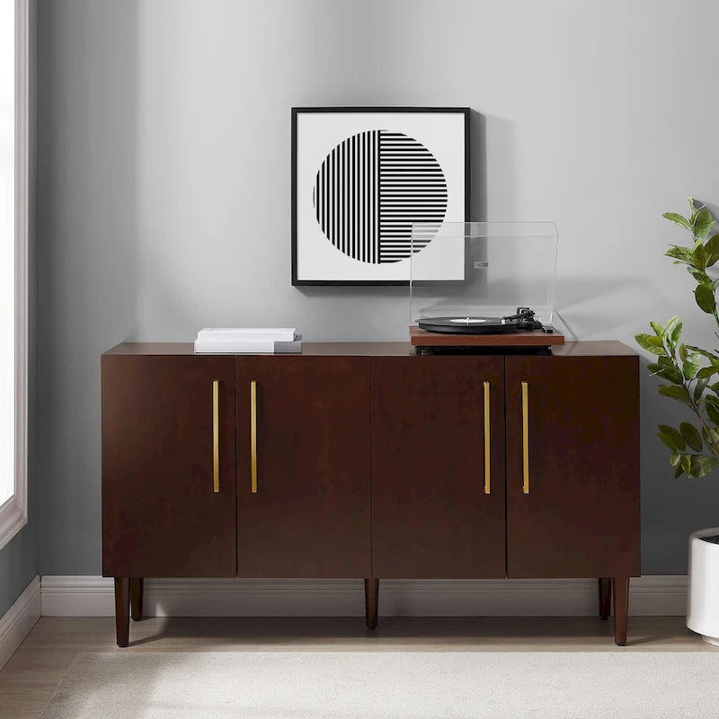 Buffet Mid-Century Modern – 157 cm, Pieds effilés et Quincaillerie en or brossé