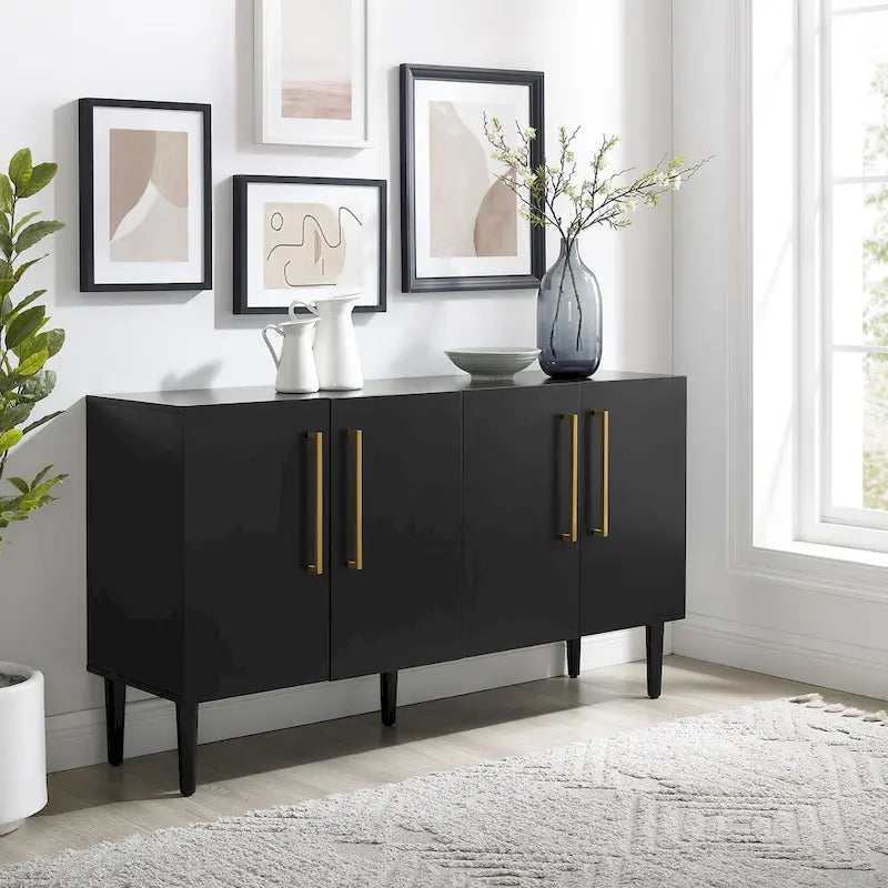 Buffet Mid-Century Modern – 157 cm, Pieds effilés et Quincaillerie en or brossé