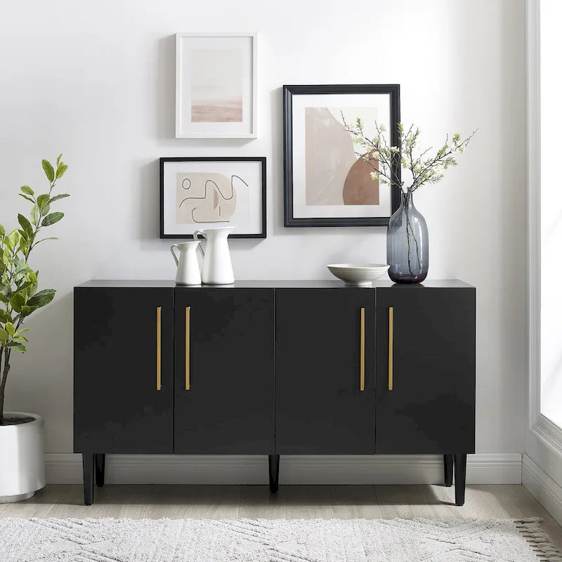 Buffet Mid-Century Modern – 157 cm, Pieds effilés et Quincaillerie en or brossé