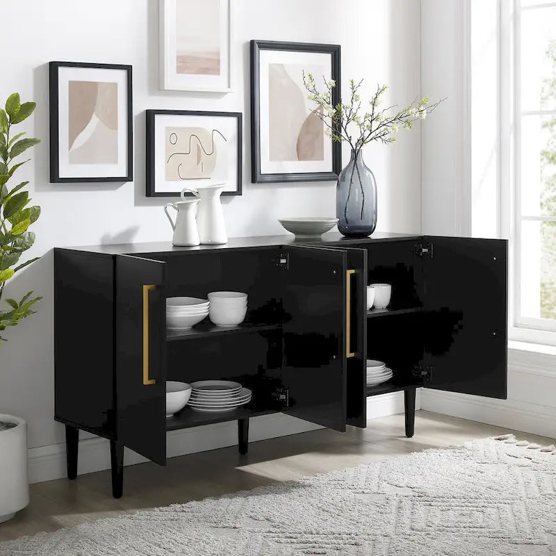 Buffet Mid-Century Modern – 157 cm, Pieds effilés et Quincaillerie en or brossé