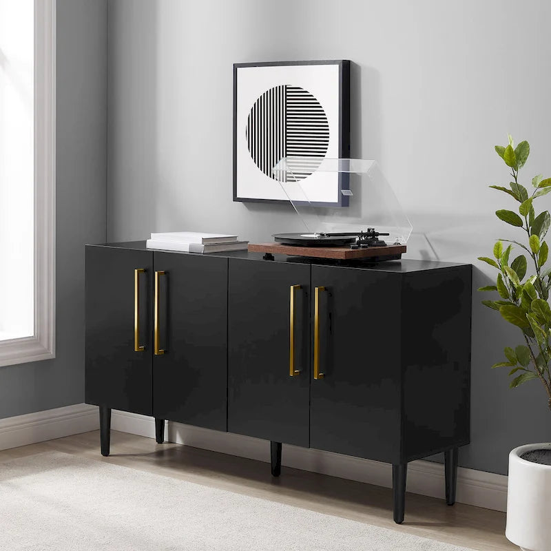 Buffet Mid-Century Modern – 157 cm, Pieds effilés et Quincaillerie en or brossé