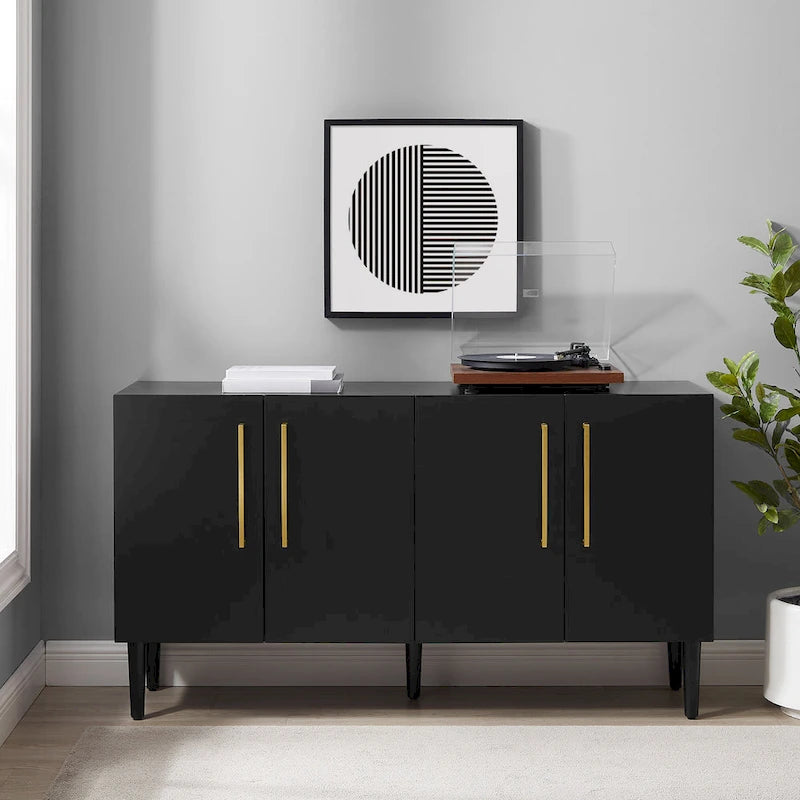Buffet Mid-Century Modern – 157 cm, Pieds effilés et Quincaillerie en or brossé