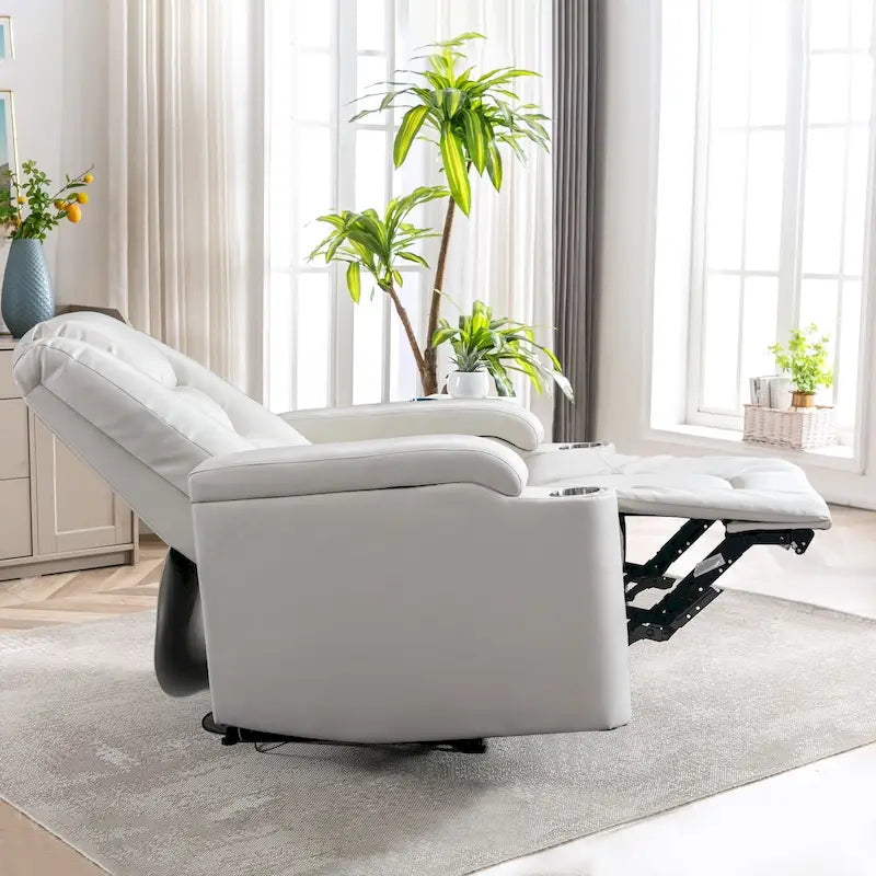 Fauteuil inclinable électrique contemporain pour home cinéma – Similicuir avec porte-gobelets et ports USB
