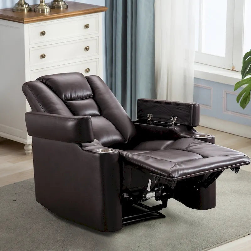 Fauteuil inclinable électrique contemporain pour home cinéma – Similicuir avec porte-gobelets et ports USB