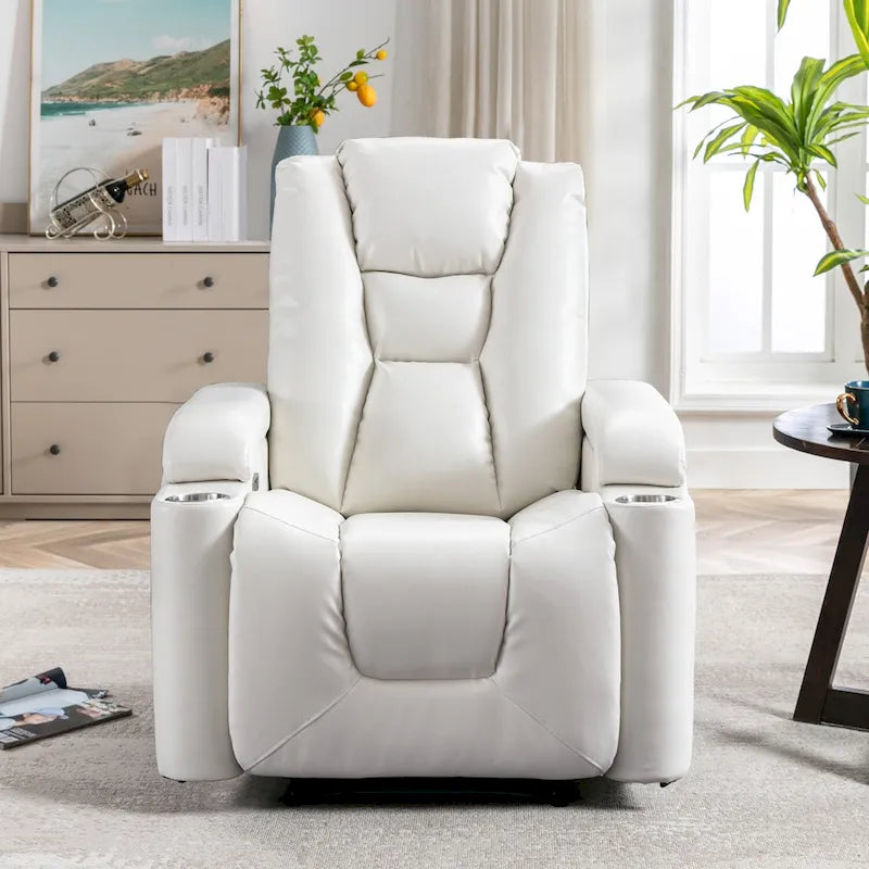 Fauteuil inclinable électrique contemporain pour home cinéma – Similicuir avec porte-gobelets et ports USB