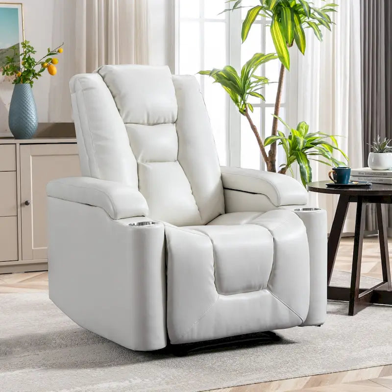 Fauteuil inclinable électrique contemporain pour home cinéma – Similicuir avec porte-gobelets et ports USB