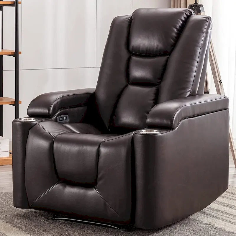 Fauteuil inclinable électrique contemporain pour home cinéma – Similicuir avec porte-gobelets et ports USB