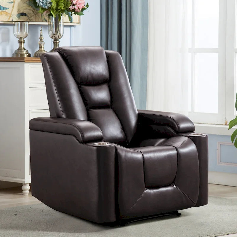 Fauteuil inclinable électrique contemporain pour home cinéma – Similicuir avec porte-gobelets et ports USB
