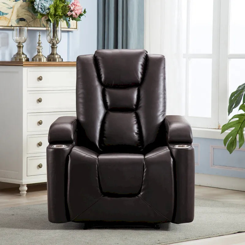 Fauteuil inclinable électrique contemporain pour home cinéma – Similicuir avec porte-gobelets et ports USB