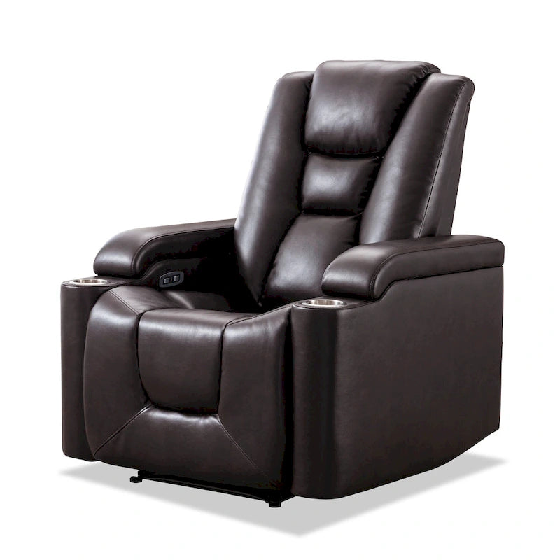 Fauteuil inclinable électrique contemporain pour home cinéma – Similicuir avec porte-gobelets et ports USB