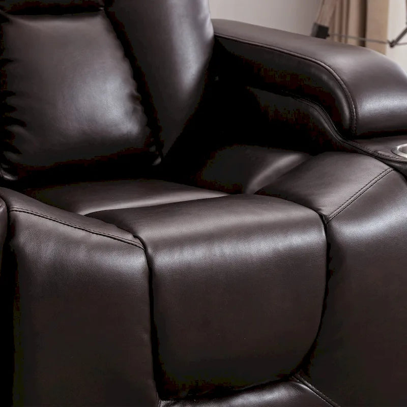 Fauteuil inclinable électrique contemporain pour home cinéma – Similicuir avec porte-gobelets et ports USB