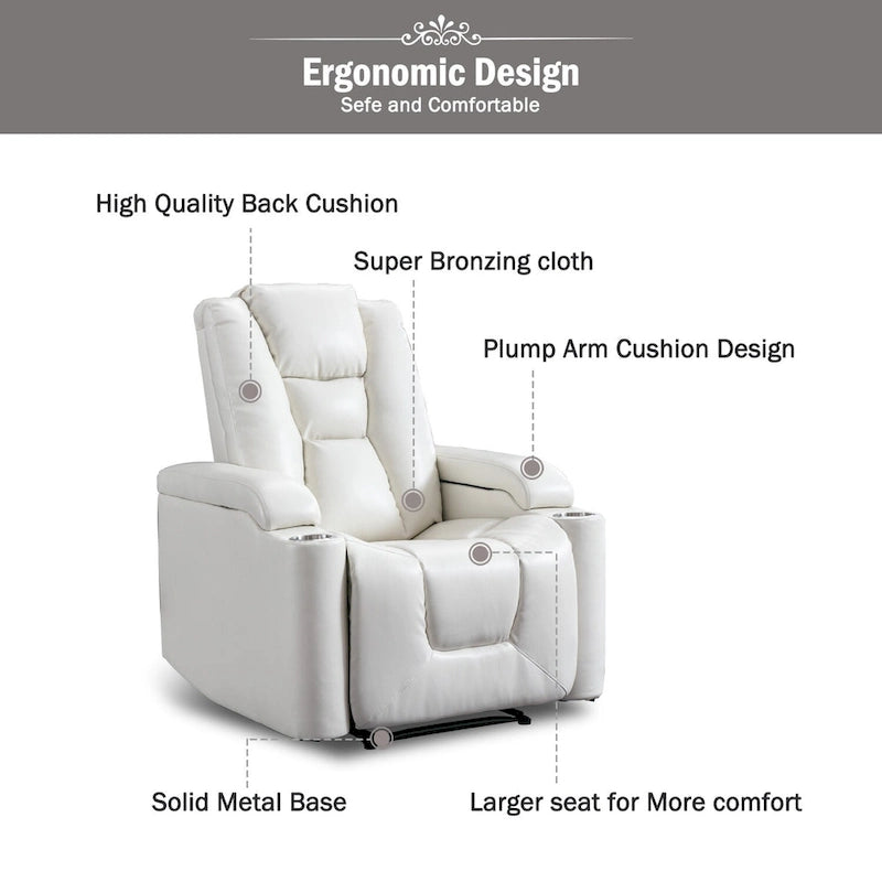 Fauteuil inclinable électrique contemporain pour home cinéma – Similicuir avec porte-gobelets et ports USB