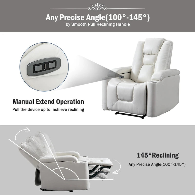 Fauteuil inclinable électrique contemporain pour home cinéma – Similicuir avec porte-gobelets et ports USB