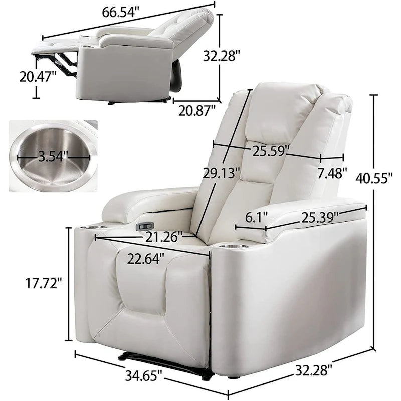 Fauteuil inclinable électrique contemporain pour home cinéma – Similicuir avec porte-gobelets et ports USB