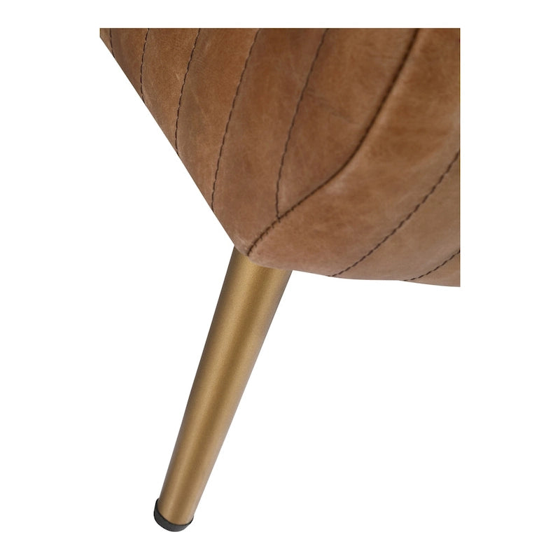 Banc contemporain en cuir pleine fleur côtelé – 150 cm, pieds en laiton, 3 places