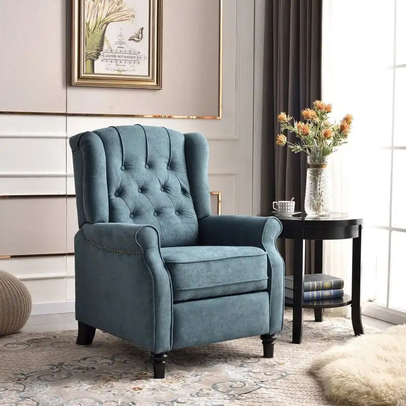 Fauteuil inclinable contemporain à pousser – Capitonnage diamant, garniture cloutée, 4 couleurs