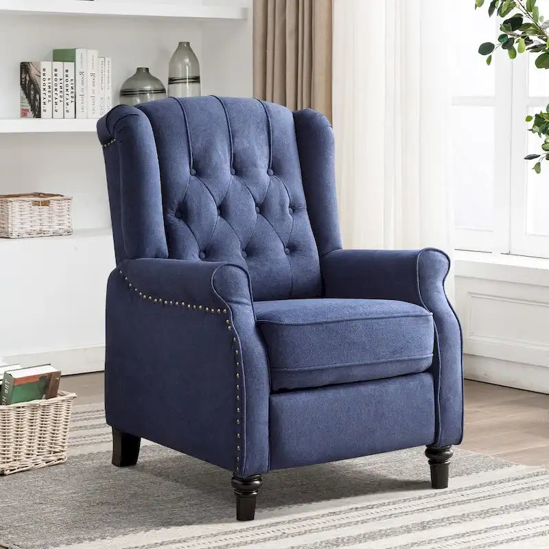 Fauteuil inclinable contemporain à pousser – Capitonnage diamant, garniture cloutée, 4 couleurs