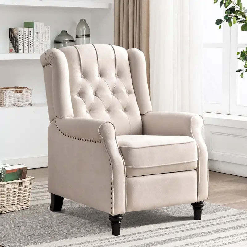 Fauteuil inclinable contemporain à pousser – Capitonnage diamant, garniture cloutée, 4 couleurs