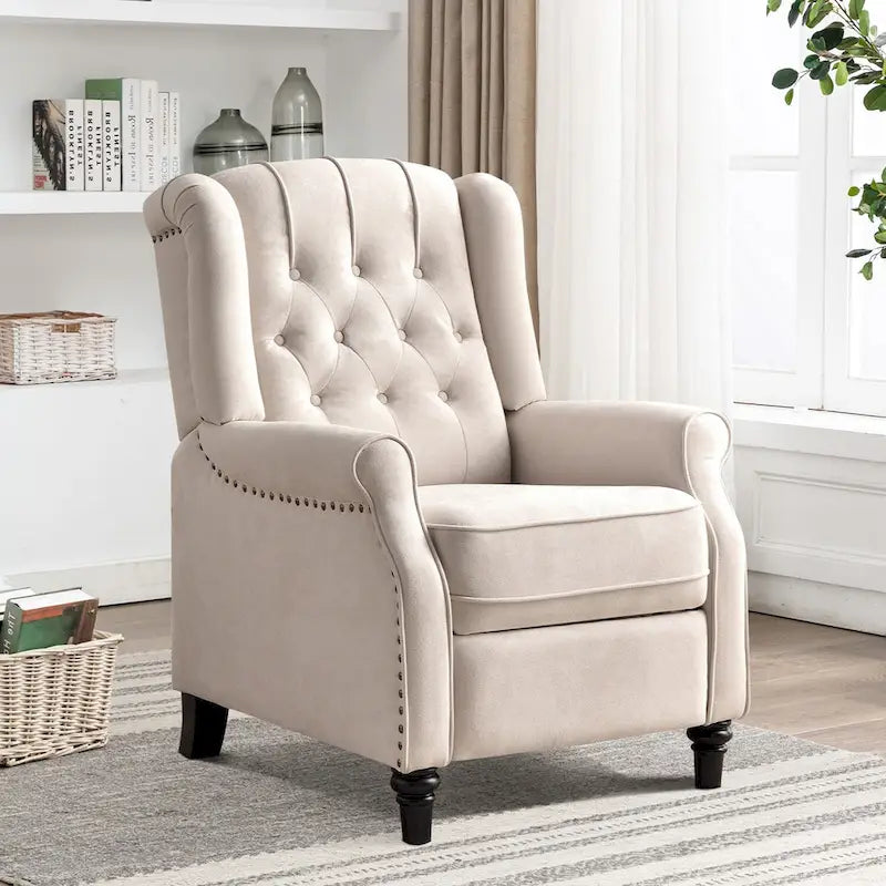 Fauteuil inclinable contemporain à pousser – Capitonnage diamant, garniture cloutée, 4 couleurs
