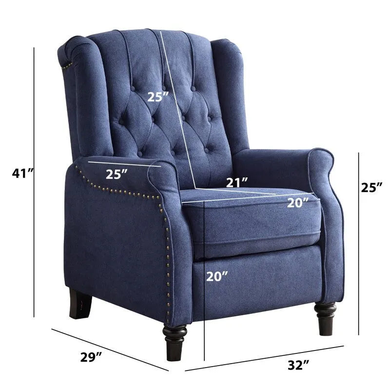 Fauteuil inclinable contemporain à pousser – Capitonnage diamant, garniture cloutée, 4 couleurs