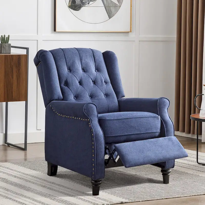 Fauteuil inclinable contemporain à pousser – Capitonnage diamant, garniture cloutée, 4 couleurs